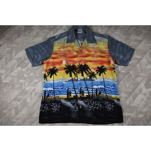 Kennington Surfing Aloha Double Sided Graphic Men's Hawaiian Shirt M VTG
